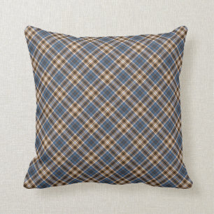 Coussin Plaid bleu et bronzage