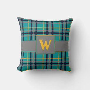 Coussin Plaid bleu et orange