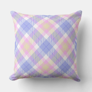 Coussin Plaid bleu rose jaune