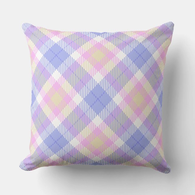 Coussin Plaid bleu rose jaune (Recto)