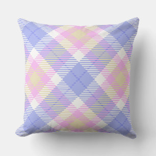 Coussin Plaid bleu rose jaune