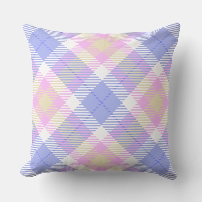 Coussin Plaid bleu rose jaune (Recto)