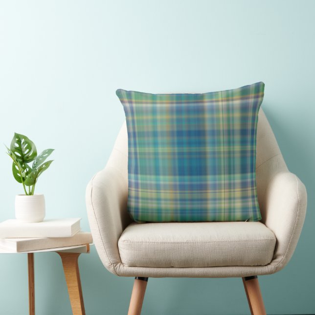 Coussin Plaid bleu, vert et jaune (Chaise)