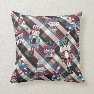 Coussin Plaid Blue Burgundy