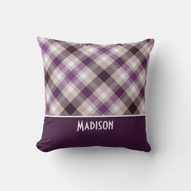 Coussin Plaid bronzage et pourpre (Recto)