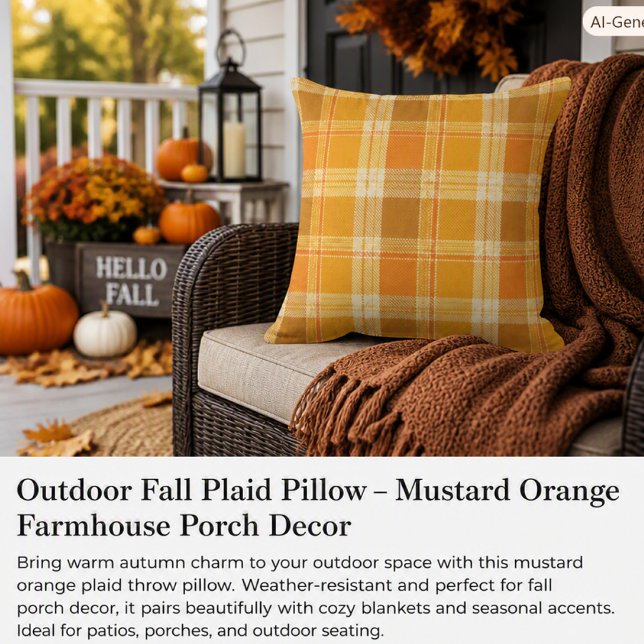 Coussin Plaid d'automne de ferme en moutarde orange pour v (Créateur téléchargé)
