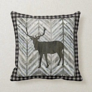 Coussin Plaid de Buffalo de Chevron d'élans de loge de