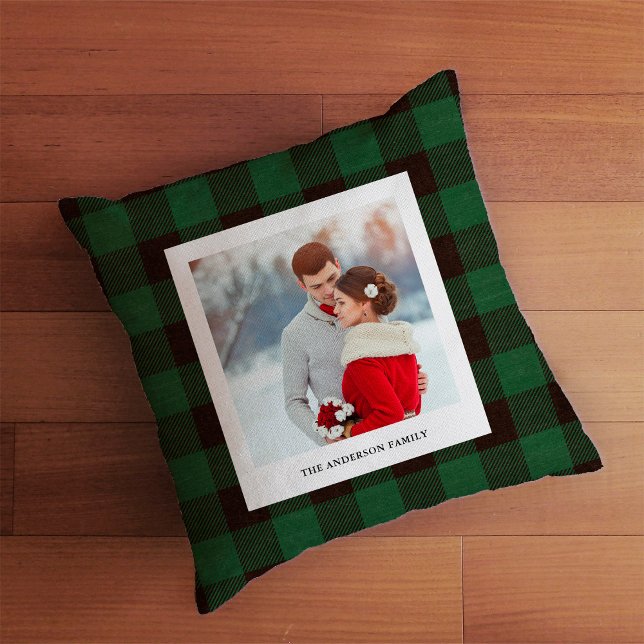 Coussin Plaid de Buffalo vert de la forêt | Photo de famil (Créateur téléchargé)