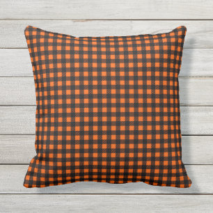 Coussin Plaid de buffle orange et noir