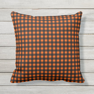 Coussin Plaid de buffle orange et noir