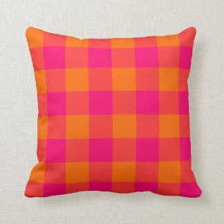 Coussin Plaid de buffle orange rose chaud et de tangerine