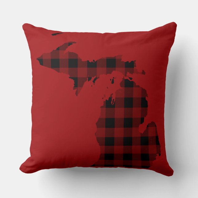 Coussin Plaid de buffle rouge et noir | Michigan (Recto)