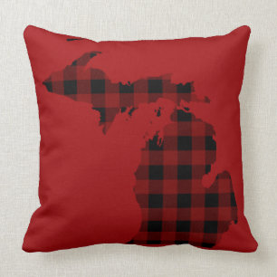 Coussin Plaid de buffle rouge et noir   Michigan