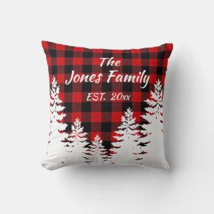 Coussin Plaid de buffle rouge rustique, arbres minimaliste