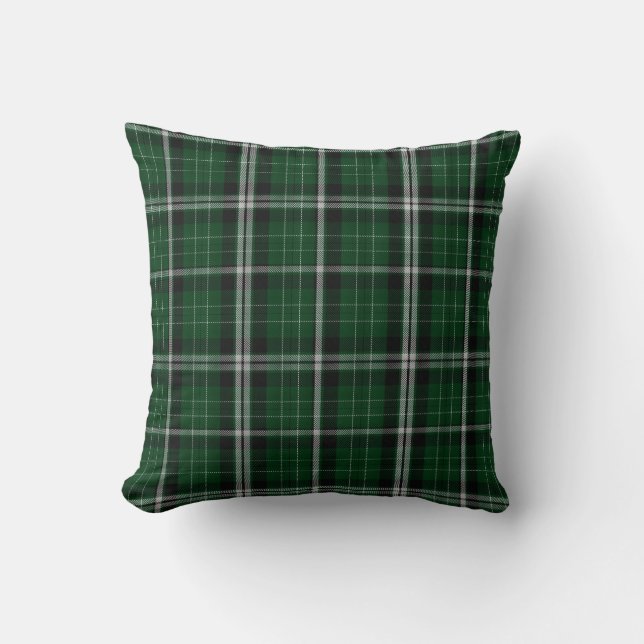 Coussin Plaid de tartan blanc noir vert (Recto)