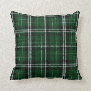 Coussin Plaid de tartan blanc noir vert