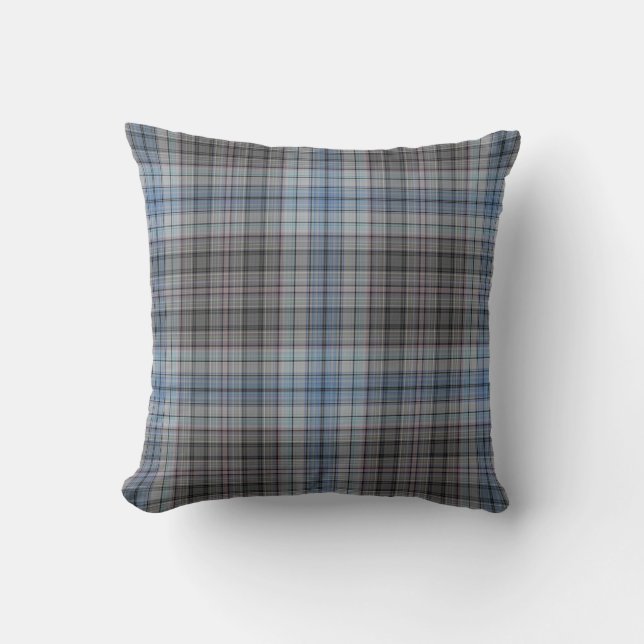 Coussin Plaid de tartan bleu de blanc gris (Recto)