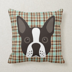 Coussin Plaid de tartan de chiot de Boston Terrier