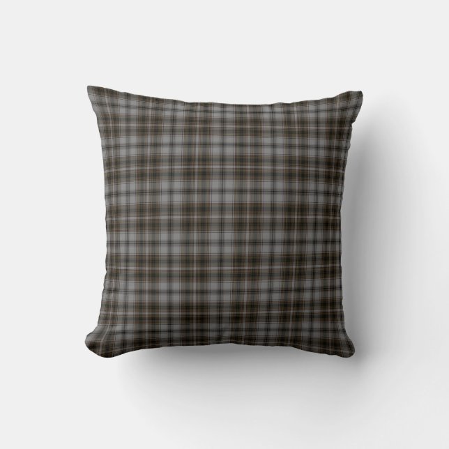 Coussin Plaid de tartan noir de brun de gris (Recto)