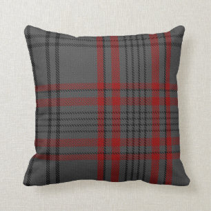Coussin Plaid de tartan rouge de noir gris-foncé de