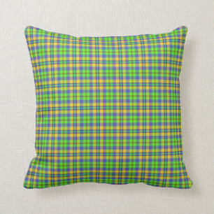 Coussin Plaid de tartan, vert pomme écossais, or et bleu