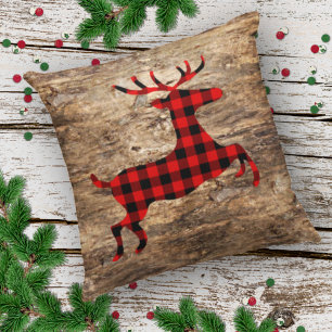 Coussin Plaid Deer On Faux Brown Tree Bark Texture Pattern