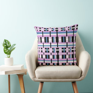 Coussin Plaid en bleu ardoise, orchidée, noir & blanc
