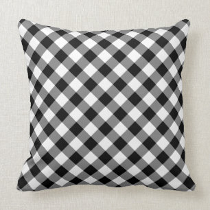 Coussin Plaid en diagonale noir et blanc coché
