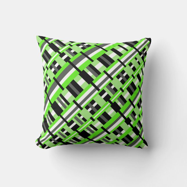 Coussin Plaid en Diagonale verte, noire et grise (Recto)