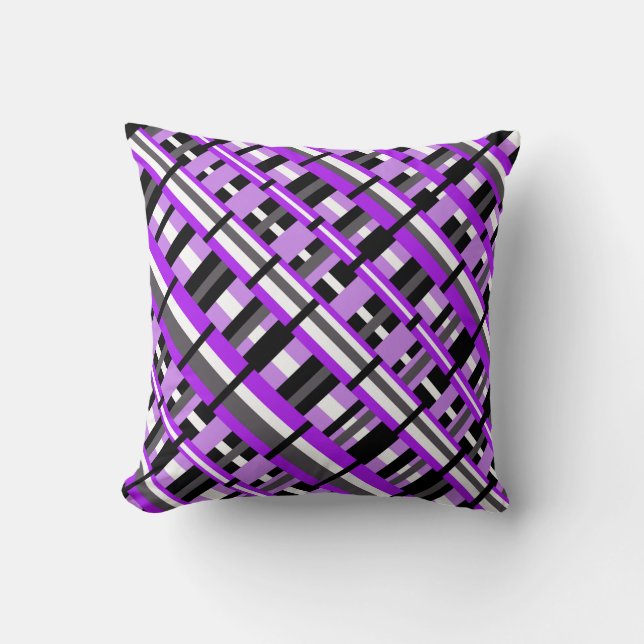 Coussin Plaid en diagonale violet, noir et gris (Recto)
