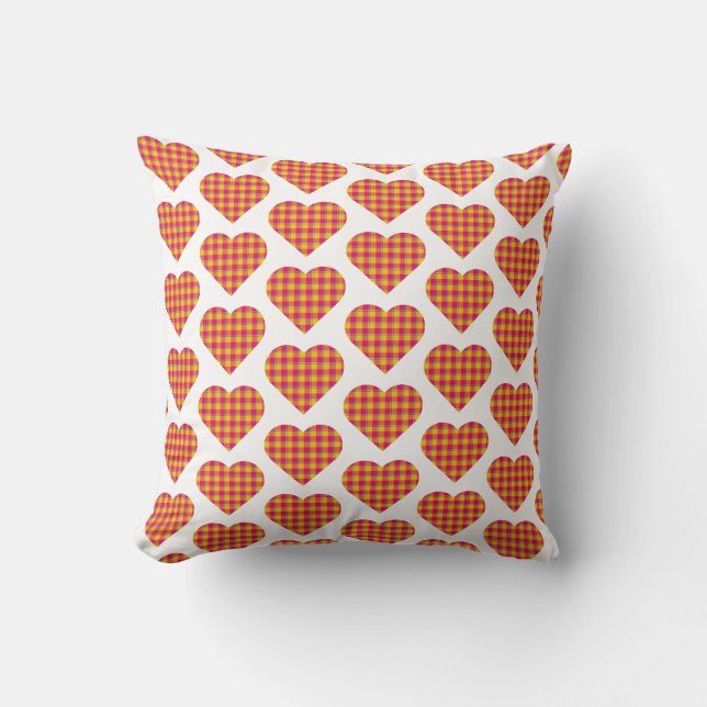 Coussin Plaid en forme de cœur jaune orange (Recto)