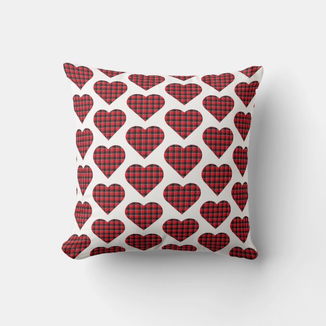 Coussin Plaid en forme de cœur rouge noir Buffalo (Recto)