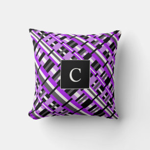 Coussin Plaid en Monogramme diagonale violet, noir et gris