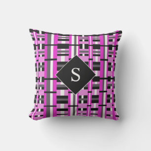 Coussin Plaid en rose, noir et gris monogramme