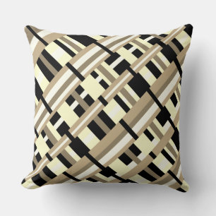 Coussin Plaid en Taupe, Tan, Noir, Diagonale blanche