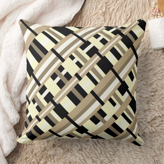 Coussin Plaid en Taupe, Tan, Noir, Diagonale blanche (Couverture)
