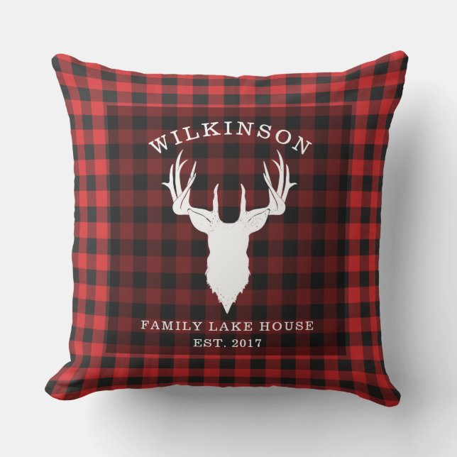 Coussin Plaid Family Red Buffalo Lumberjack Lake House (Recto)