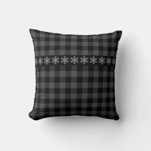 Coussin Plaid gris et noir rustique -Flacon de neige