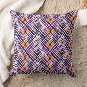 Coussin Plaid Halloween Géométrique - Violet, Orange, Blan