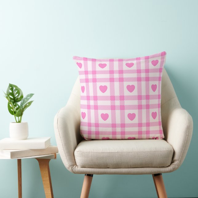 Coussin Plaid Modern Pink Heart Collection (Chaise)
