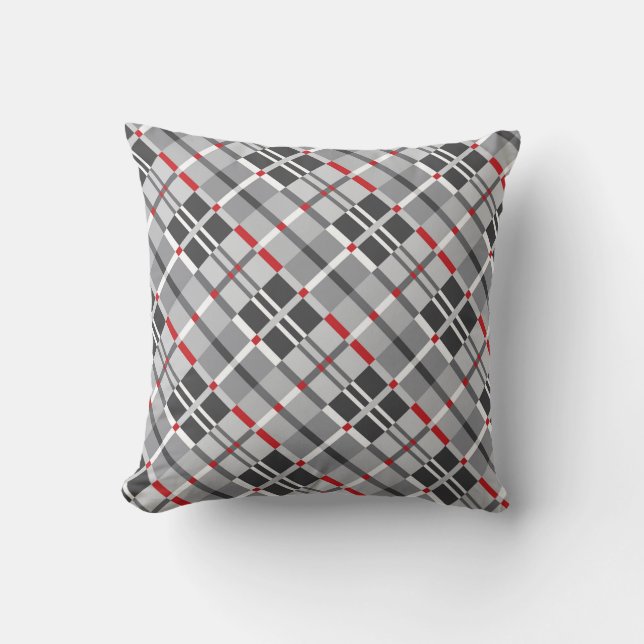 Coussin Plaid moderne aux nuances du gris avec le rouge (Recto)