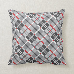 Coussin Plaid moderne aux nuances du gris avec le rouge