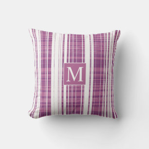 Coussin Plaid Motifs rayures Monogramme violet blanc