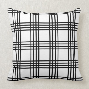Coussin Plaid noir et blanc classique de quatre rayures
