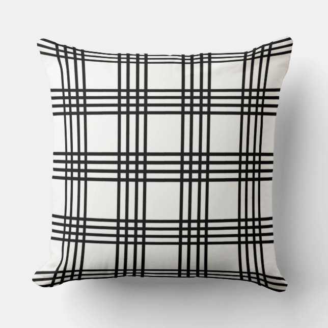 Coussin Plaid noir et blanc classique de quatre rayures (Recto)