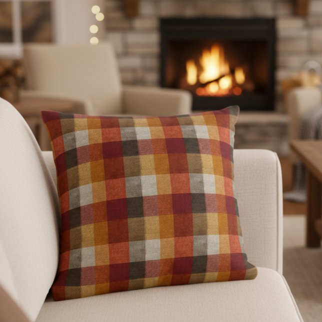 Coussin Plaid Orange Brûlé Automne Simple (Créateur téléchargé)