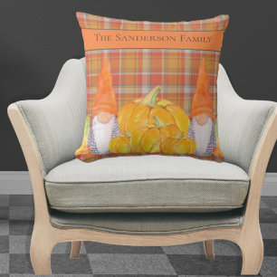 Coussin Plaid orange Gnome avec citrouilles