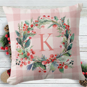 Coussin Plaid Pink Monogram Verdure couronne de Noël