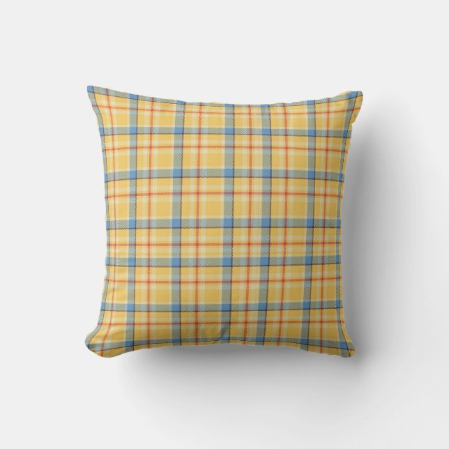 Coussin Plaid Rétro Jaune, Bleu, Rouge   (Recto)