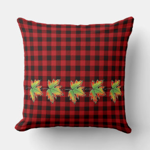 Coussin Plaid rouge avec Feuilles d'érable d'automne